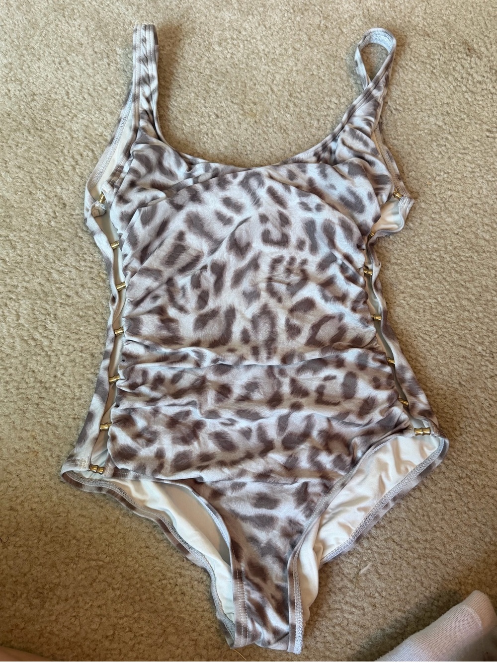 Carmen Marc Valvo Beige and Brown Leopard One-Piece Swimsuit